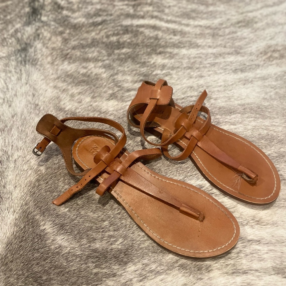 Zara Tan Leather Sandals